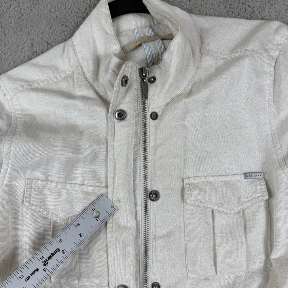 Max Jeans Utility Jacket‎ Lightweight Drawstring Waist Beige Linen Blend M